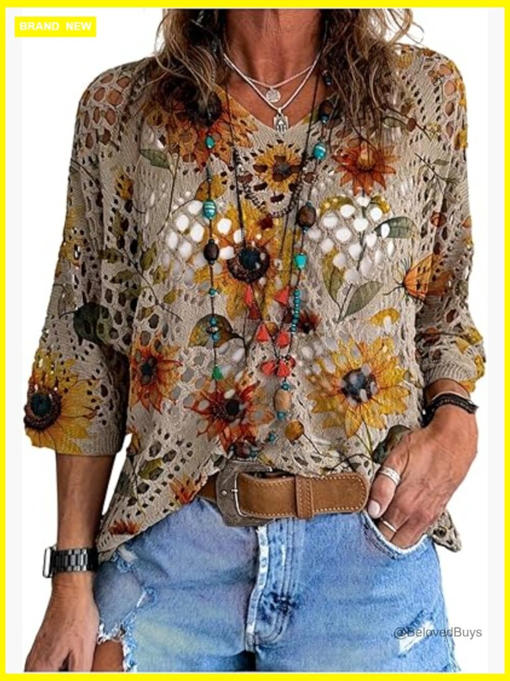 Crochet Knit Short Sleeve Sweater Boho V Neck Lightweight Beach Top